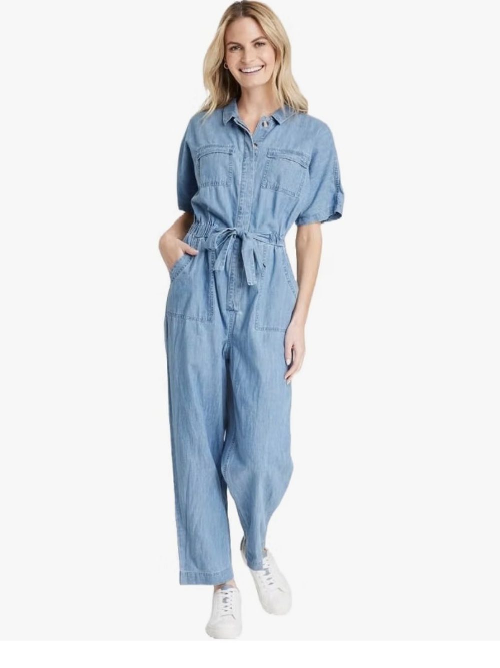 Universal Thread Women's Short Sleeve Button-Front Boilersuit / Denim Jumpsuit